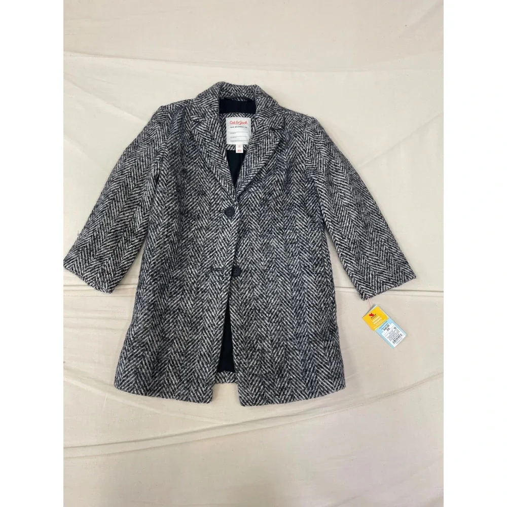 Cat & Jack Girls Herringbone Coat Black & Cream Size XS NWT